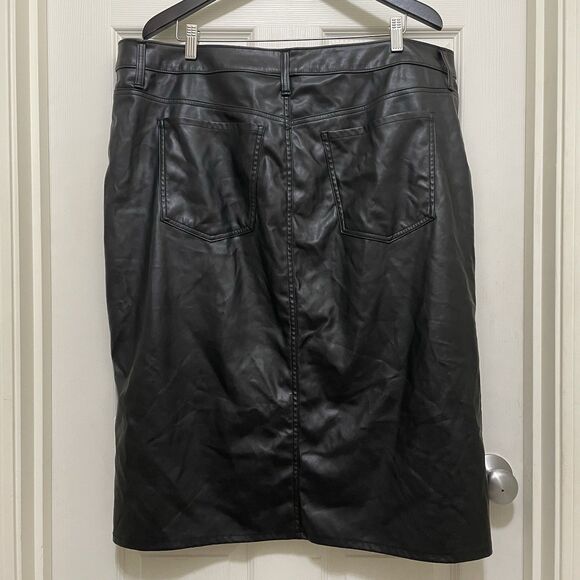 Terra & Sky Faux Leather Pencil Skirt Midi Black High Rise Slim Fit Size 20W - Picture 3 of 9